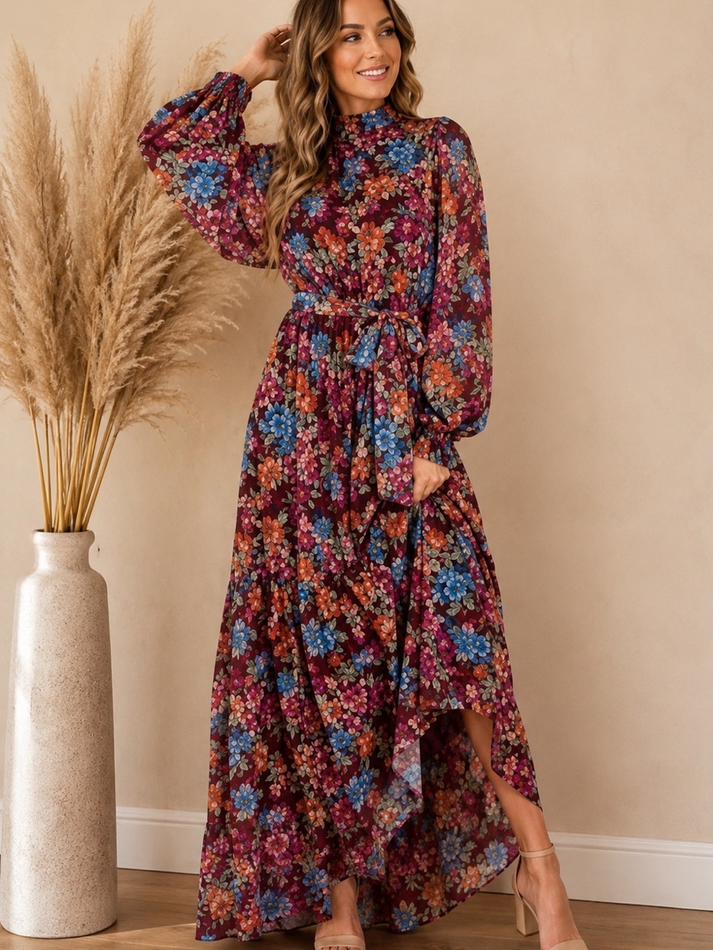 AURA FLORAL autumn fall PRINT DRESS NWT